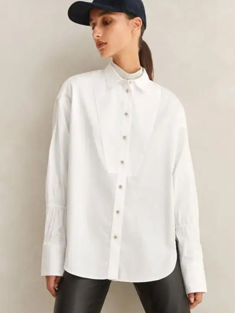 ME+EM White Crease-Less Cotton Shirt with Elastic Sleeve
